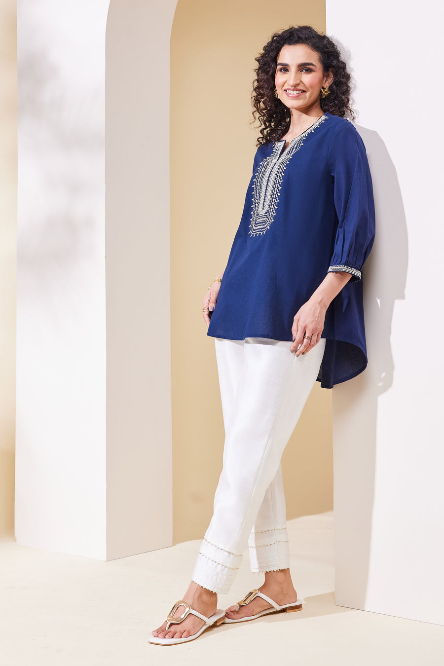 Navy Blue Embroidered Tunic / Short Kurti