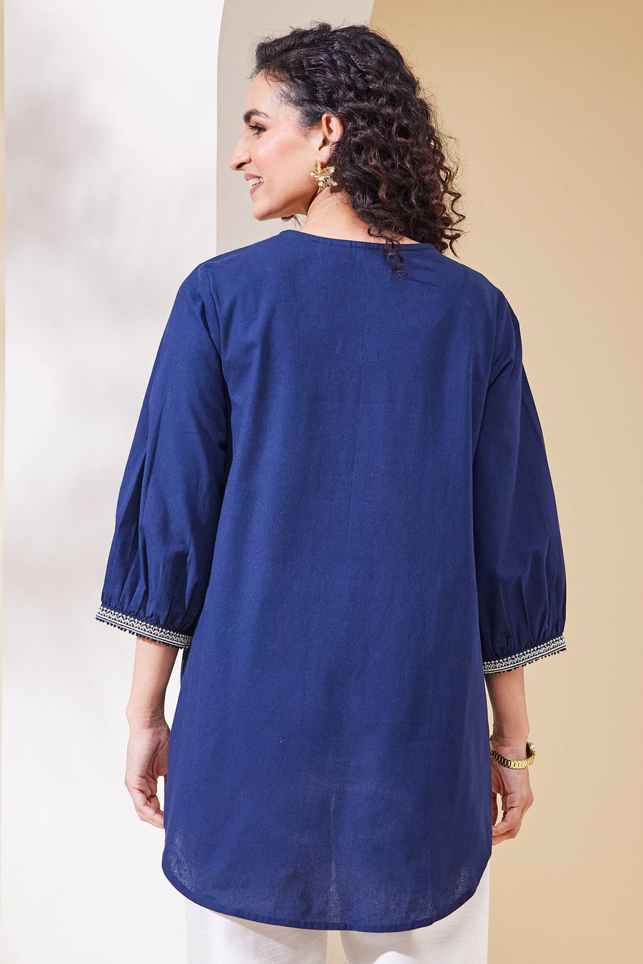 Navy Blue Embroidered Tunic / Short Kurti – view 3
