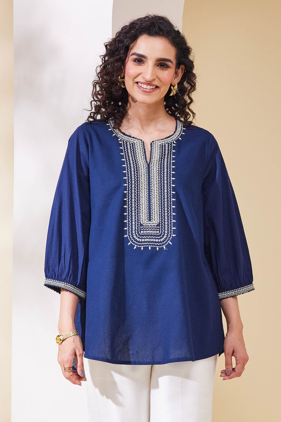 Navy Blue Embroidered Tunic / Short Kurti – view 4