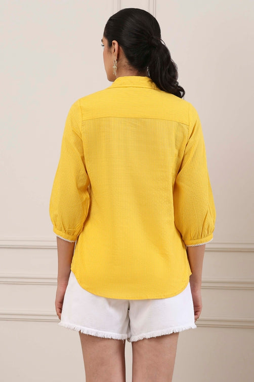 Yellow Cotton Yoke Embroidered Kurti