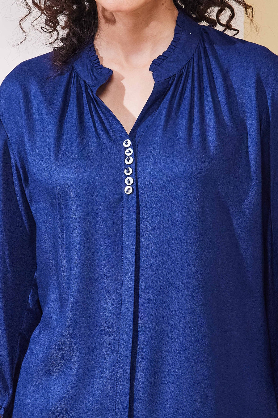 Blue Solid Straight Kurta – view 2
