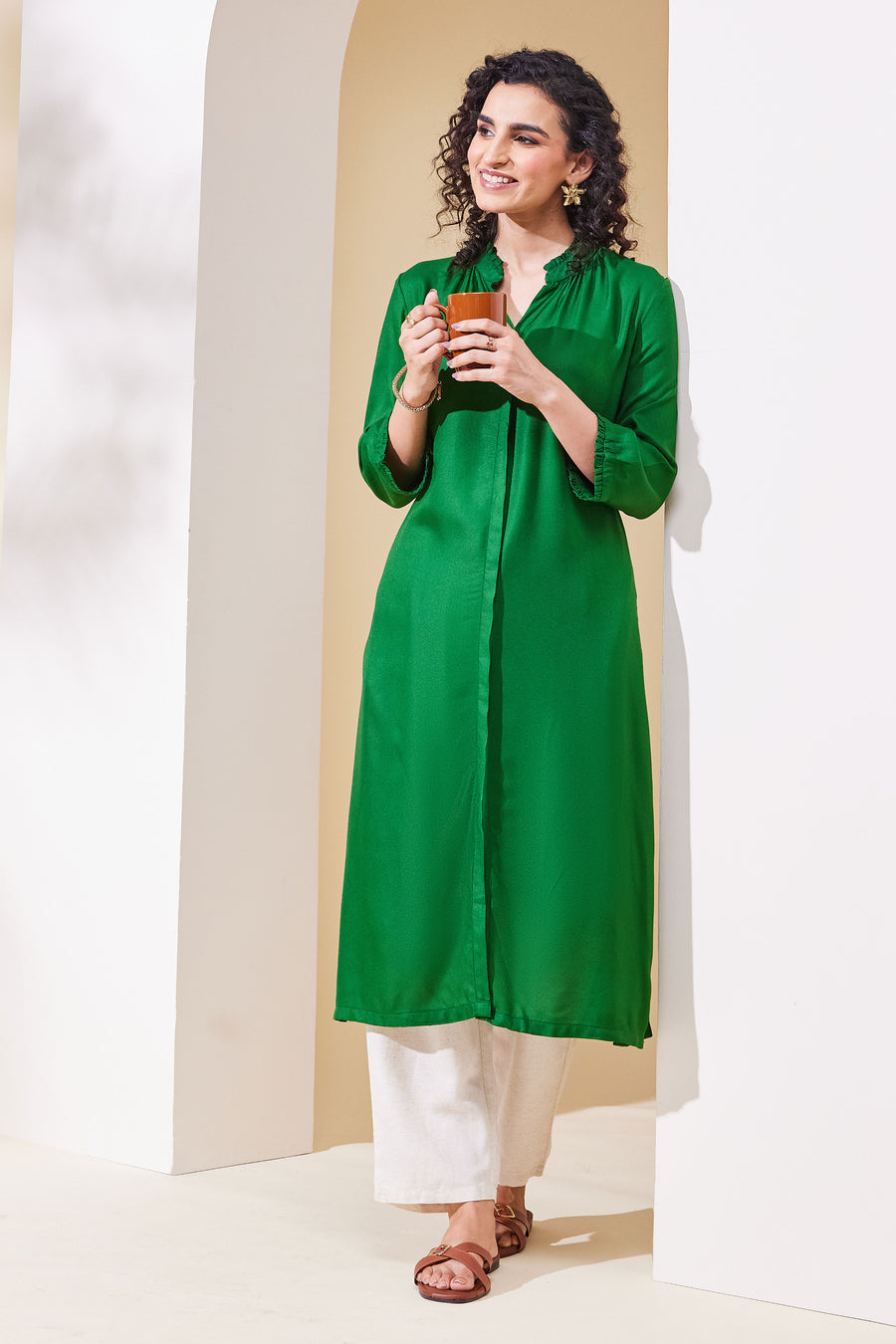 Emerald Green Solid Straight Kurta – view 2