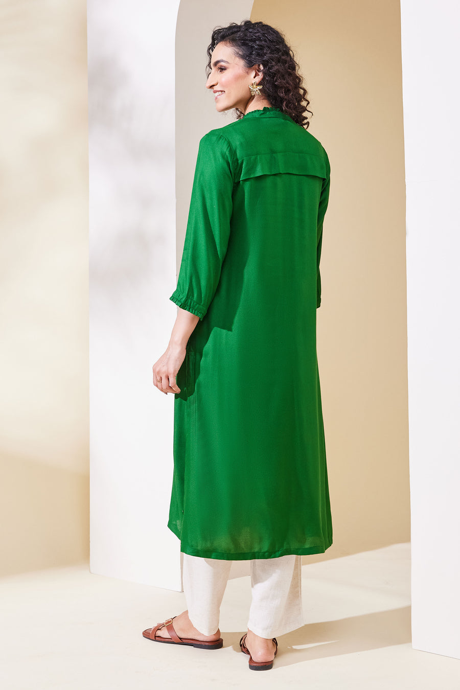 Emerald Green Solid Straight Kurta – view 5