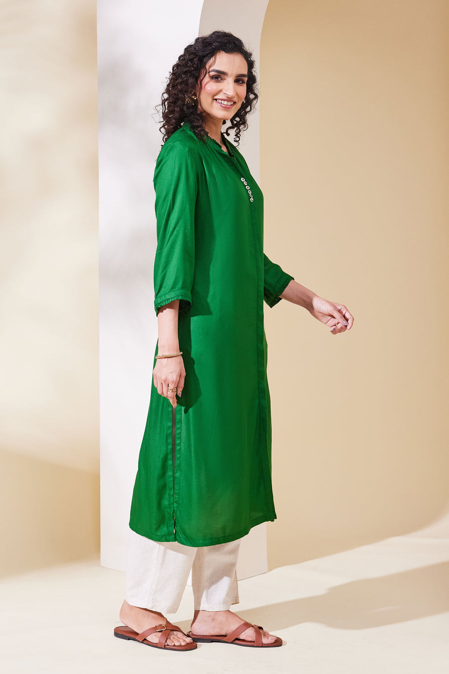 Emerald Green Solid Straight Kurta – view 4