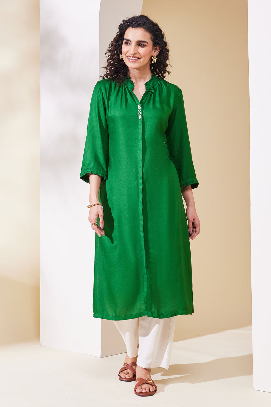 Emerald Green Solid Straight Kurta