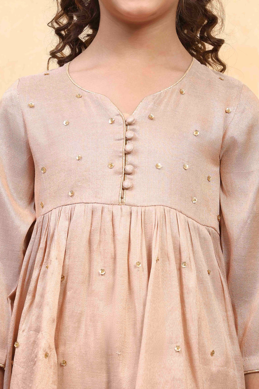 Girls gold sequinned kurta set with dupatta by BIBA, image 2 of 4