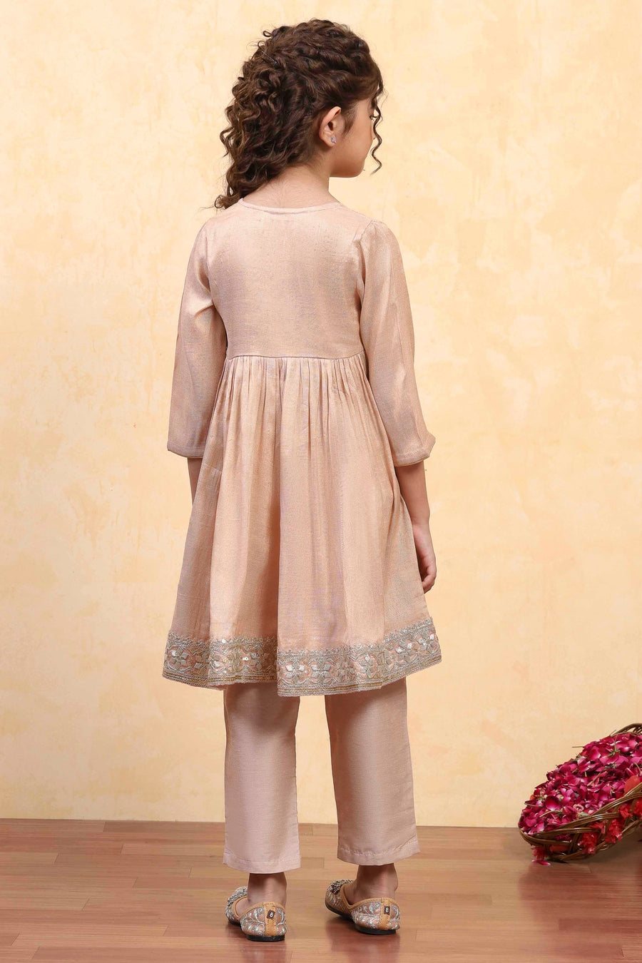 Girls gold sequinned kurta set with dupatta by BIBA, image 3 of 4