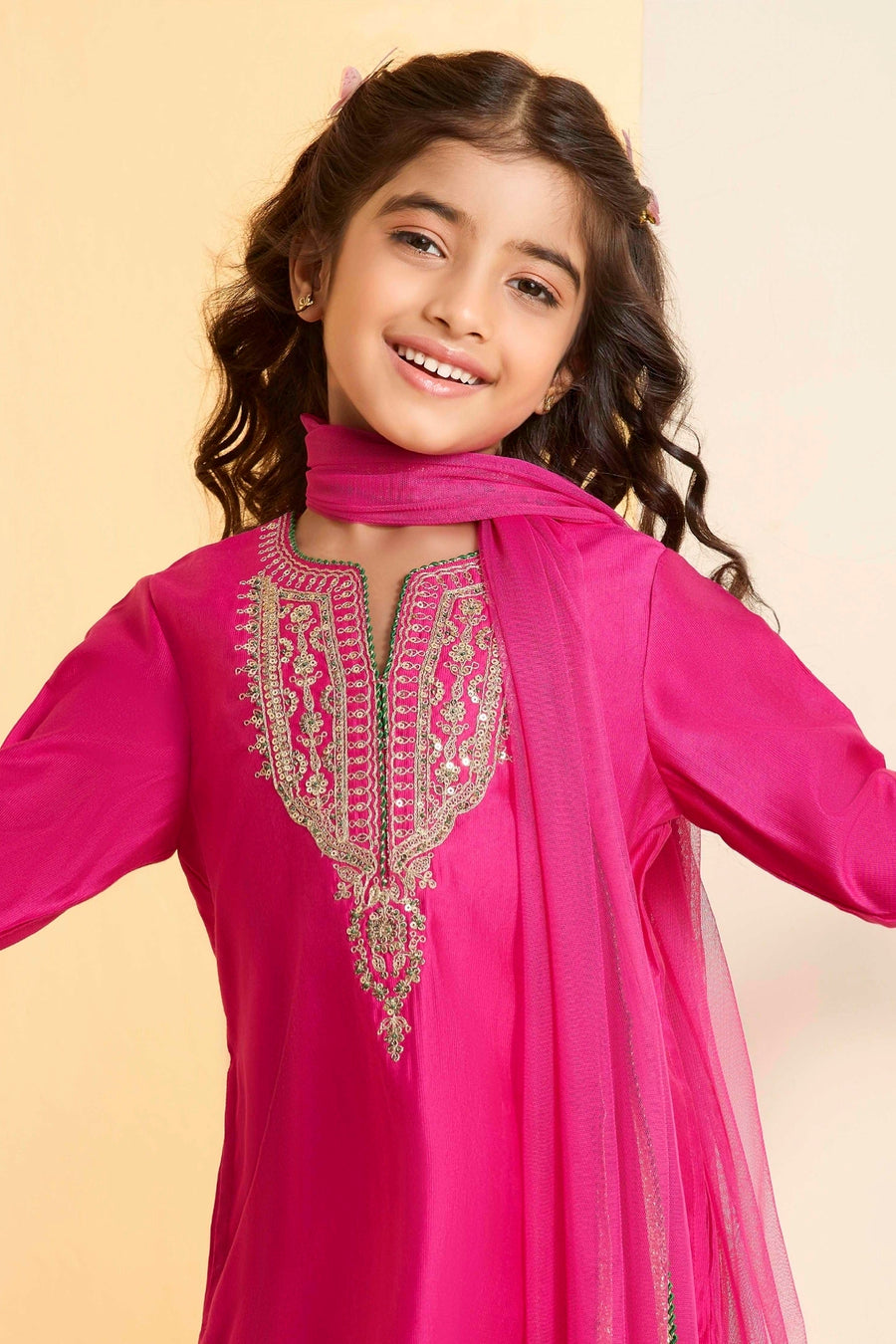Kids' Pink Embroidered Kurta Palazzo set