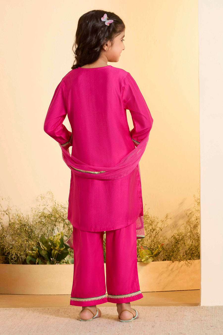 Kids' Pink Embroidered Kurta Palazzo set