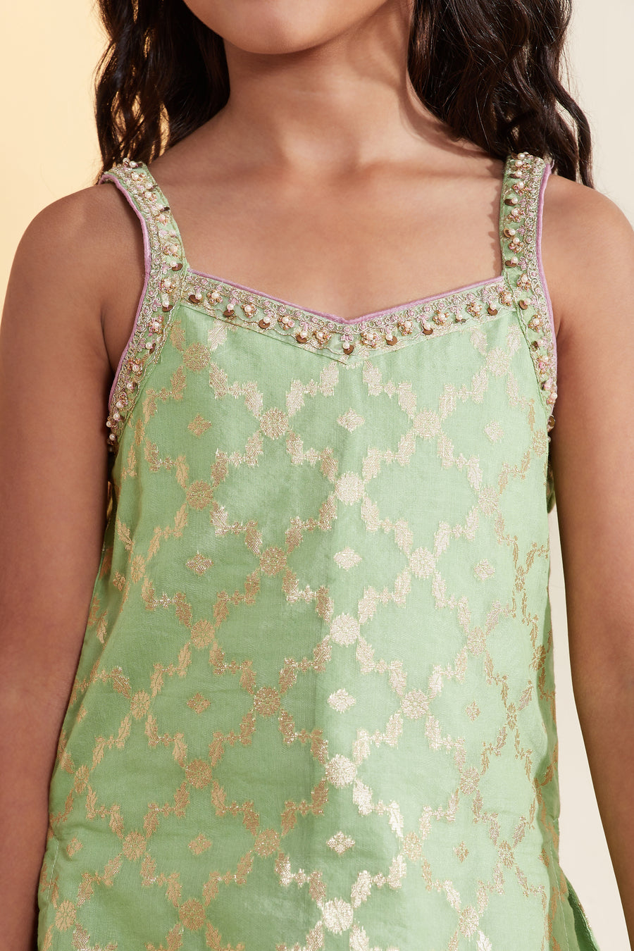 Girls sage green sharara kurta set by BIBA, image 2 of 4