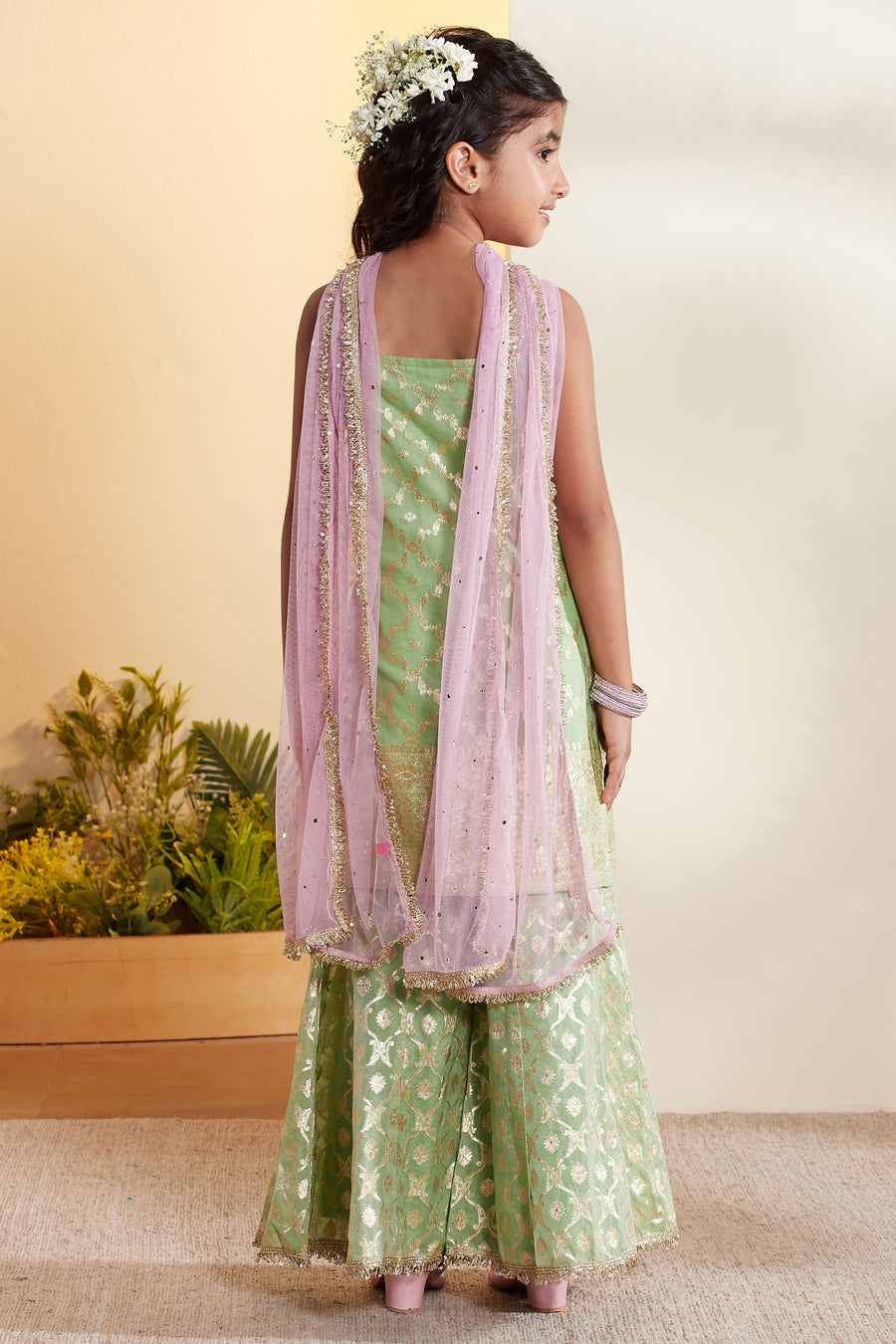 Girls sage green sharara kurta set by BIBA, image 3 of 4