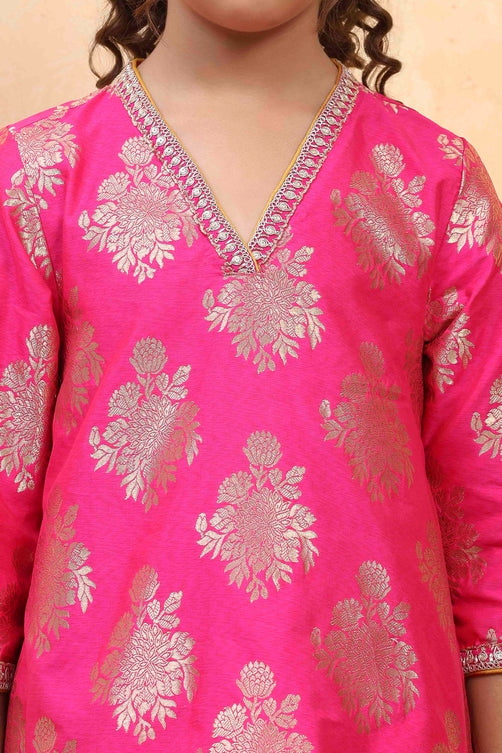 Fuchsia Art Silk Flared Kurta Pants Set