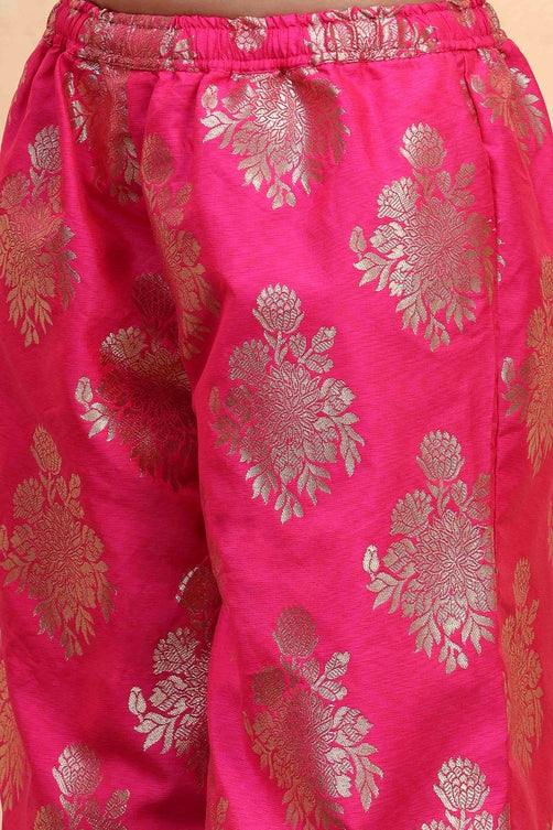 Fuchsia Art Silk Flared Kurta Pants Set