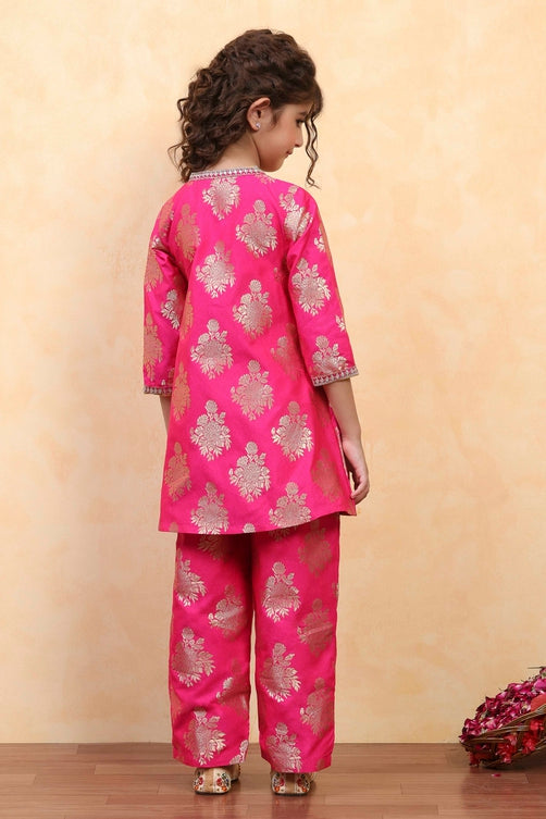 Fuchsia Art Silk Flared Kurta Pants Set