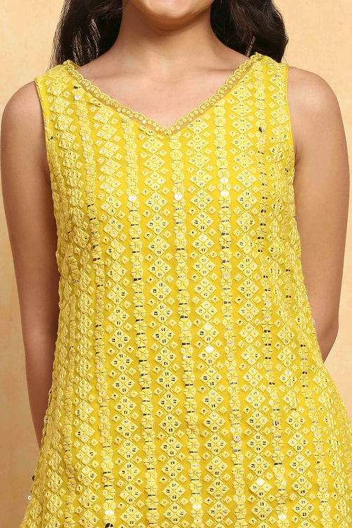 Yellow Poly Georgette Embroidered Straight Sharara Kurta Set