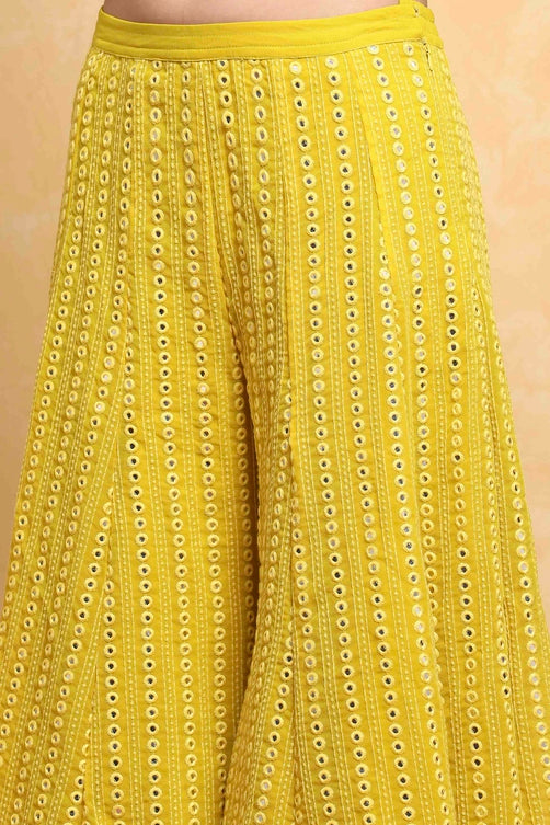 Yellow Poly Georgette Embroidered Straight Sharara Kurta Set