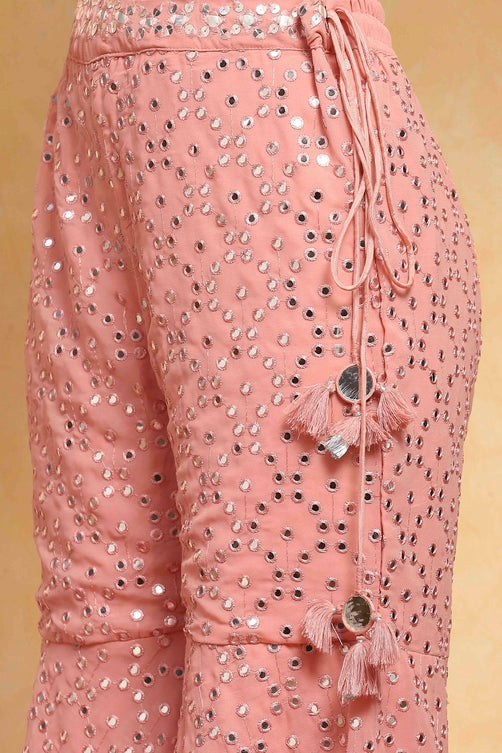Peach Polyester Sequin Embroidered Straight Sharara Kurta Set