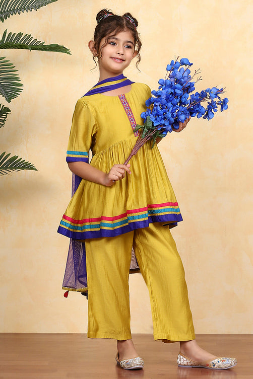 Polyester Blend Solid Gathered Kurta Set