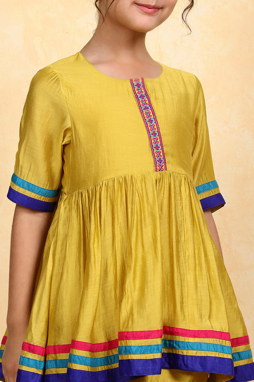 Polyester Blend Solid Gathered Kurta Set