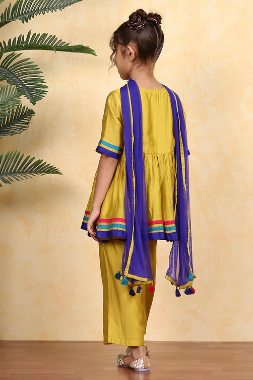 Polyester Blend Solid Gathered Kurta Set