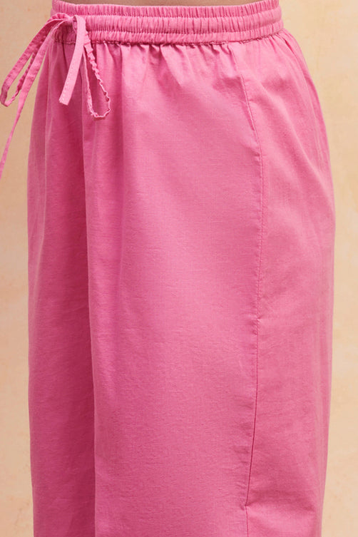 Pink Cotton Solid Straight Suit Set