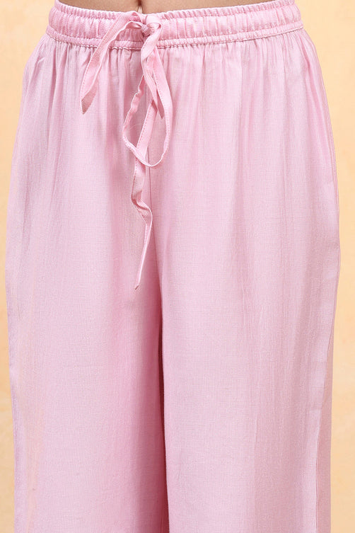 Pink Polyester Dyed Gathered Kurta Set
