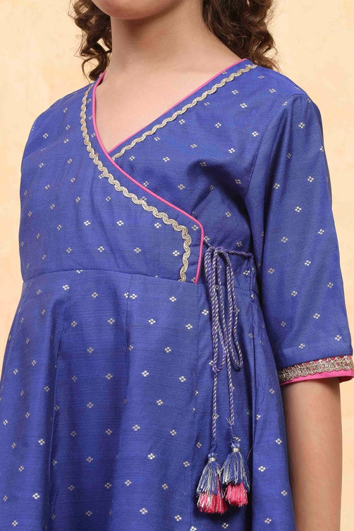 Blue Viscose Blend Solid Kalidar Suit Set