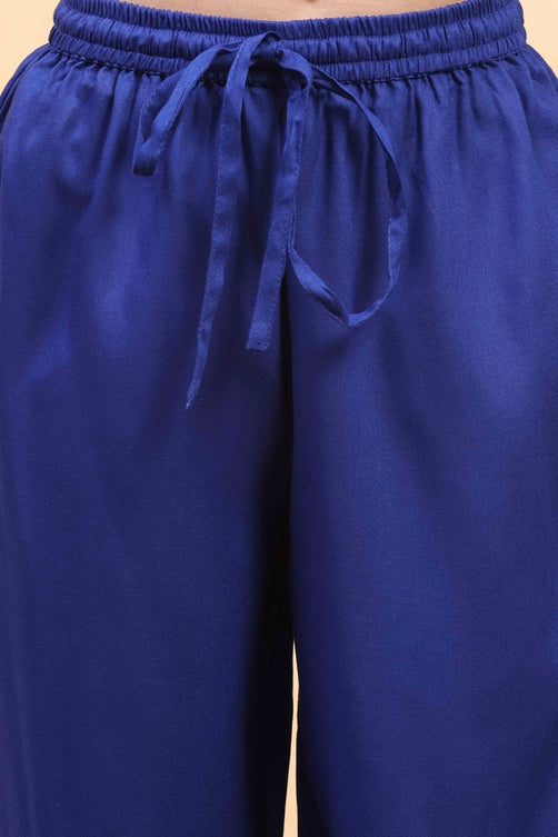 Blue Viscose Blend Solid Kalidar Suit Set