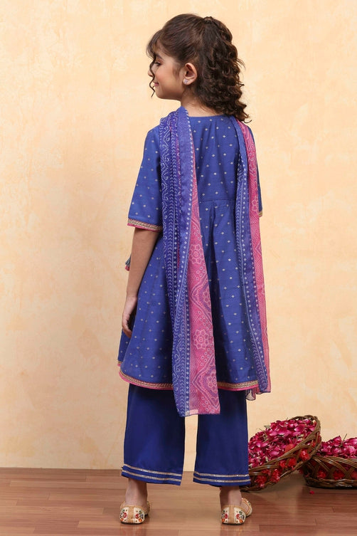 Blue Viscose Blend Solid Kalidar Suit Set
