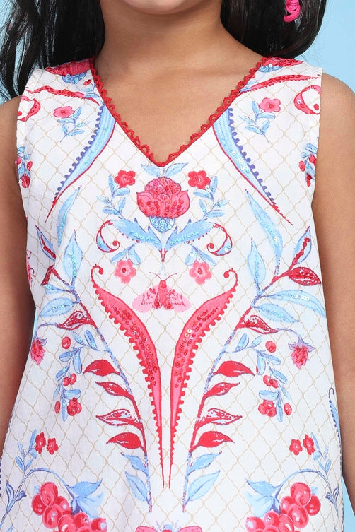 White Cotton Printed Straight Garara Suit Set