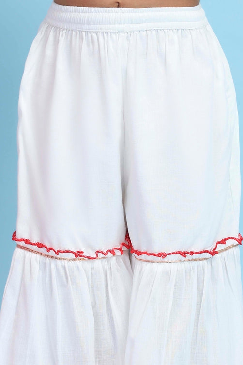 White Cotton Printed Straight Garara Suit Set