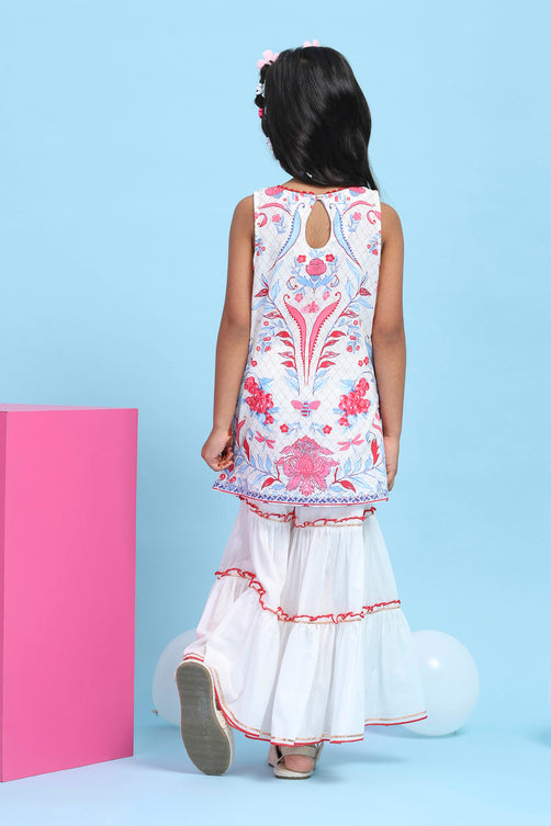 White Cotton Printed Straight Garara Suit Set