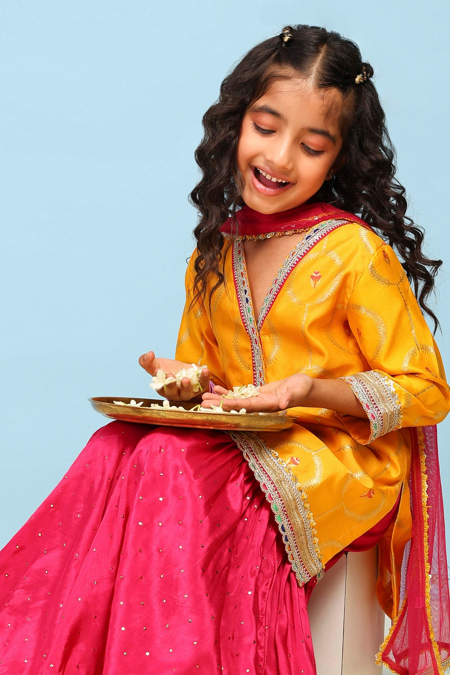 Girls yellow sharara kurta set with dupatta by BIBA, image 2 of 4