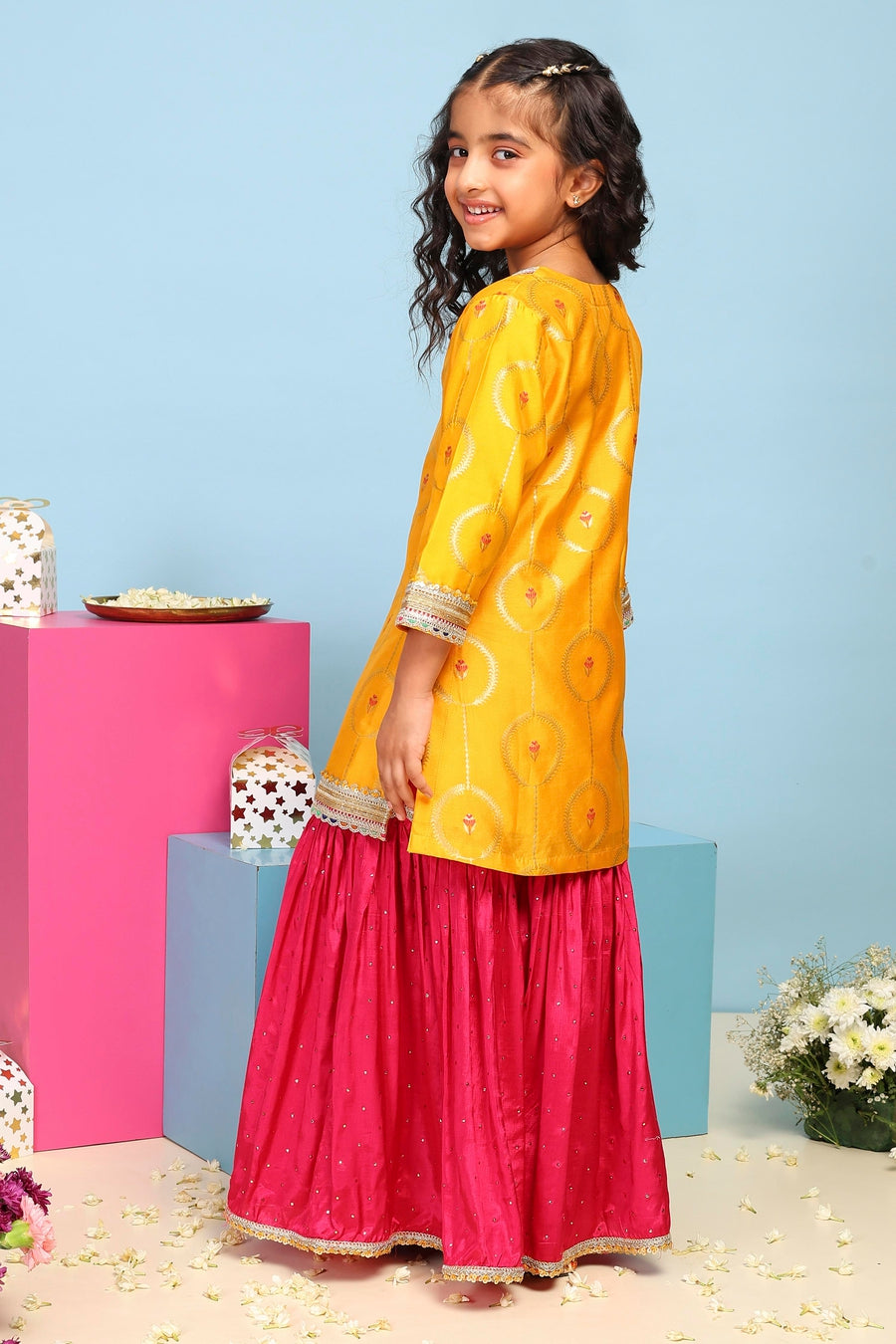 Girls yellow sharara kurta set with dupatta by BIBA, image 3 of 4
