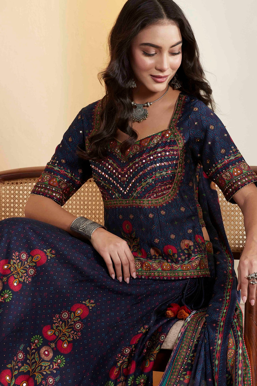 Blue Multicolor Floral Printed Lehenga Choli Set