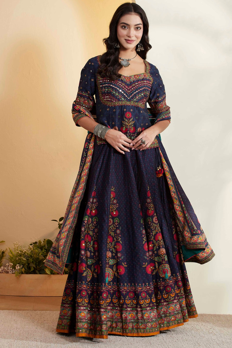 Blue Multicolor Floral Printed Lehenga Choli Set