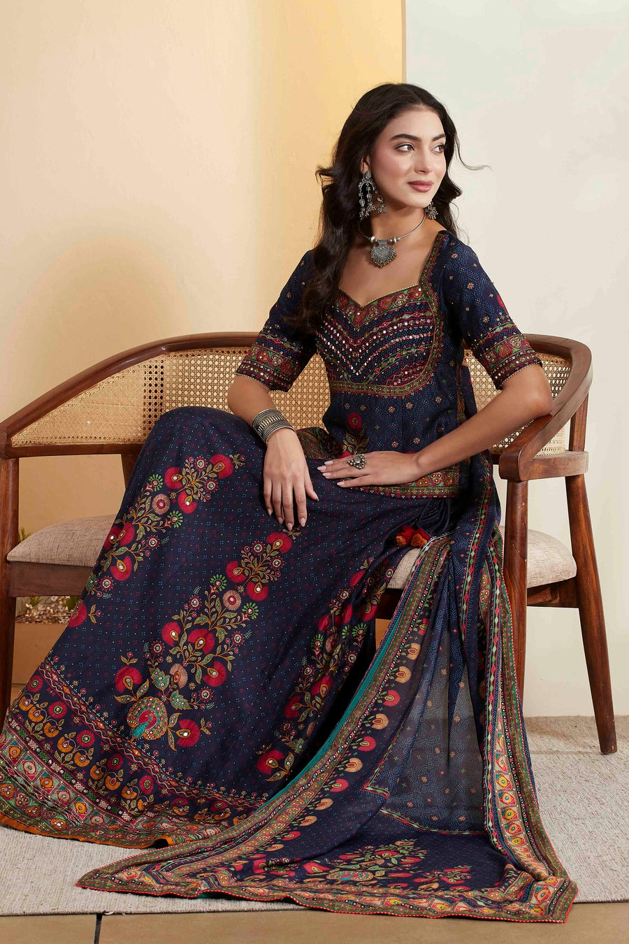 Blue Multicolor Floral Printed Lehenga Choli Set