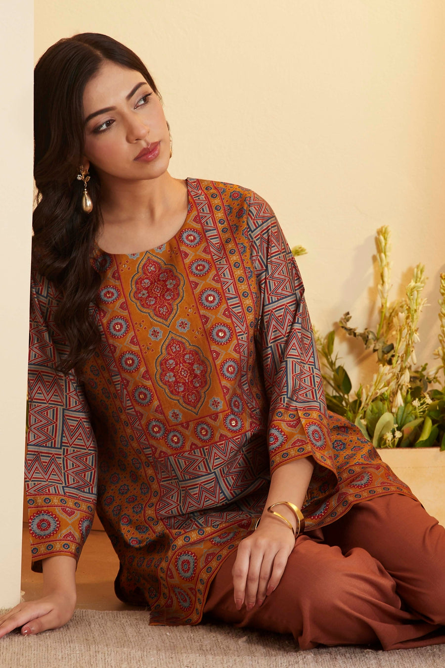 Mustard Printed Short Kurti