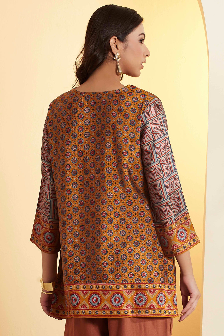 Mustard Printed Short Kurti
