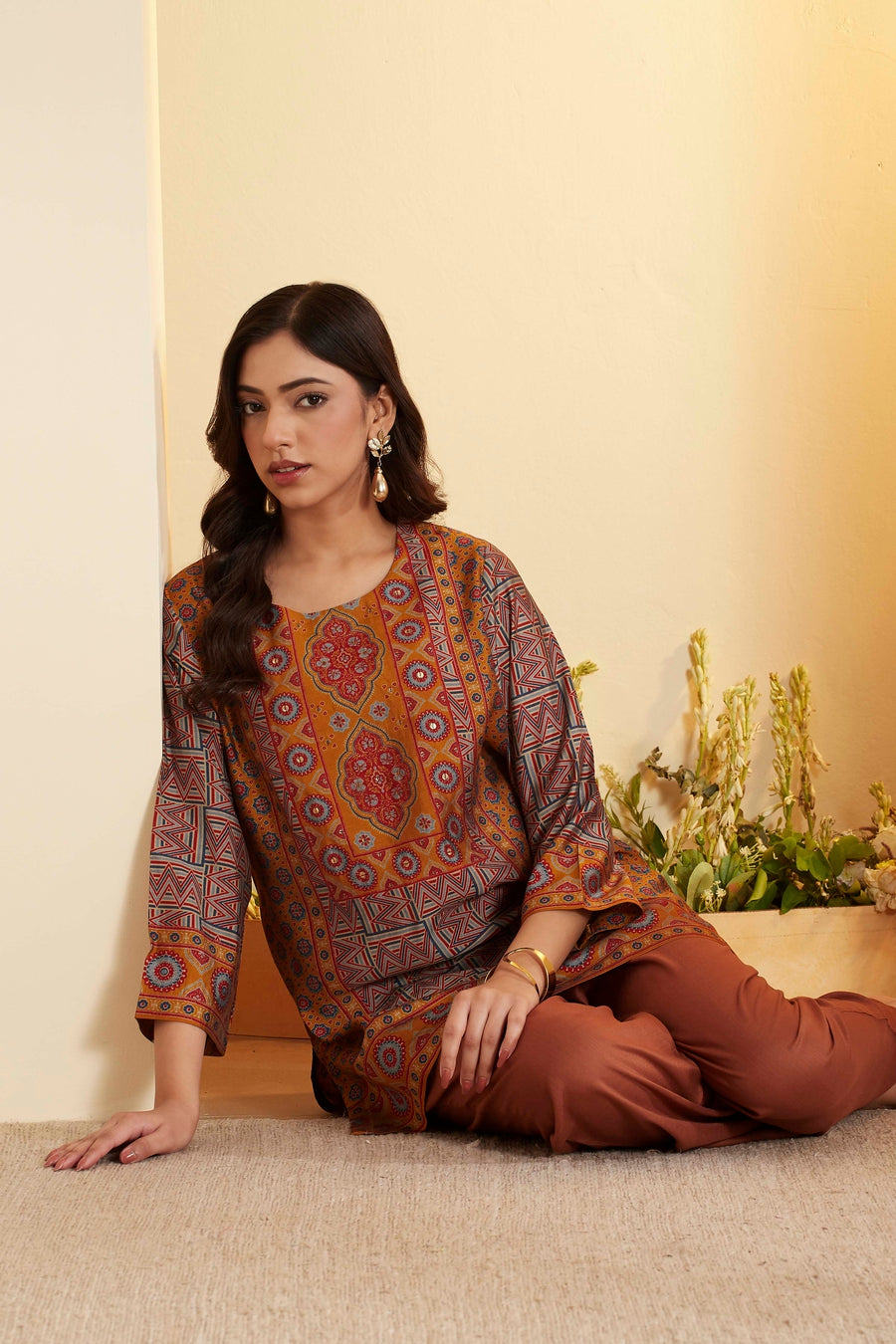 Mustard Printed Short Kurti