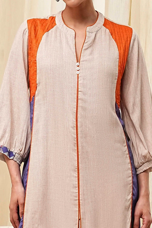 Beige Straight Printed Kurta Set
