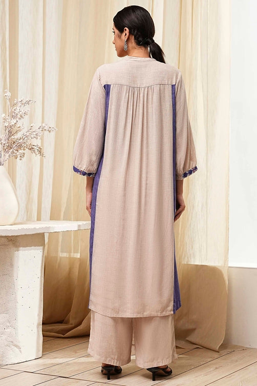 Beige Straight Printed Kurta Set