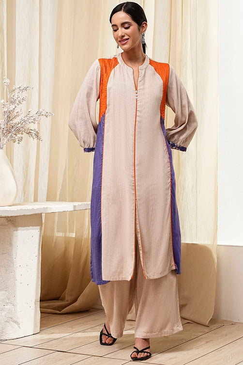 Beige Straight Printed Kurta Set