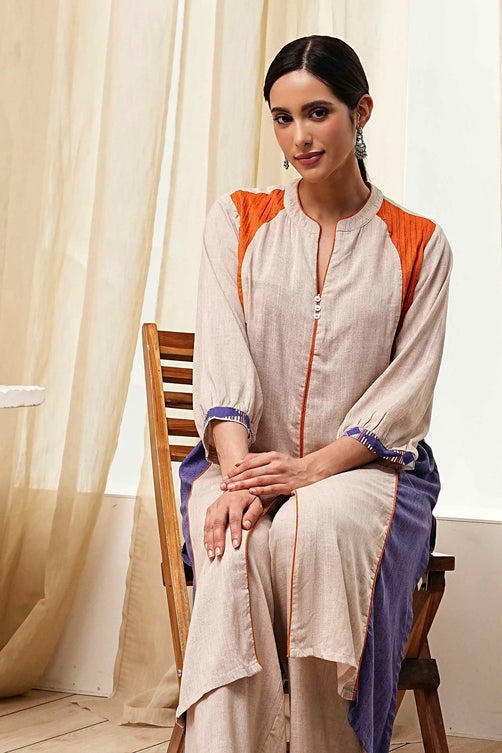 Beige Straight Printed Kurta Set