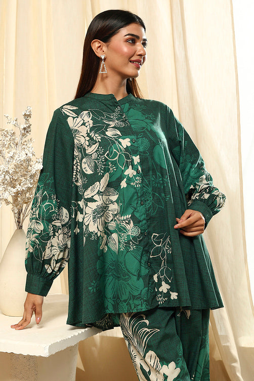 Green Cotton Floral Printed Co-ord Set