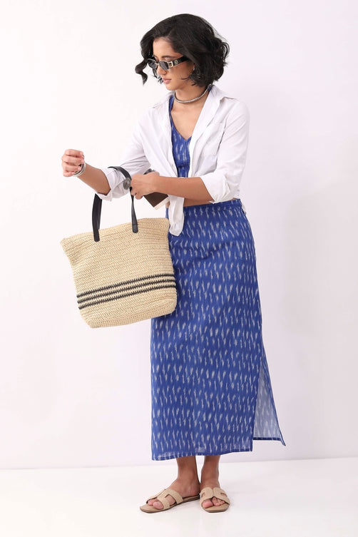 Royal Blue Cotton Abstrast Printed Maxi Skirt