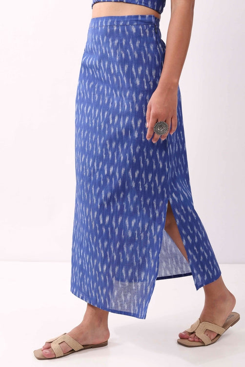 Royal Blue Cotton Abstrast Printed Maxi Skirt