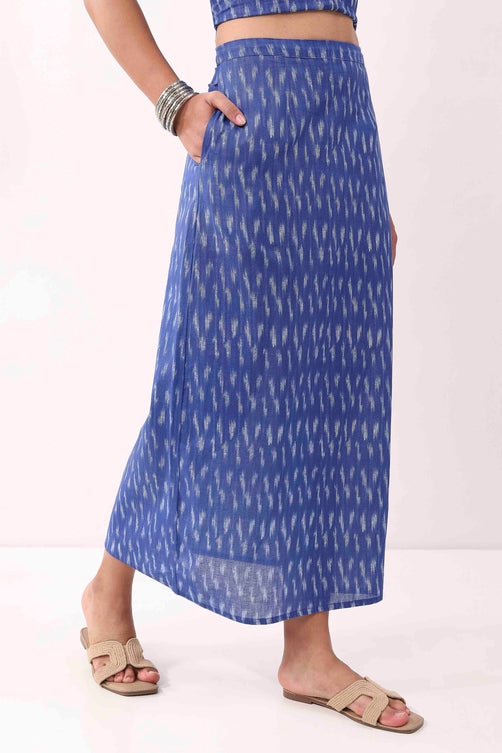 Royal Blue Cotton Abstrast Printed Maxi Skirt