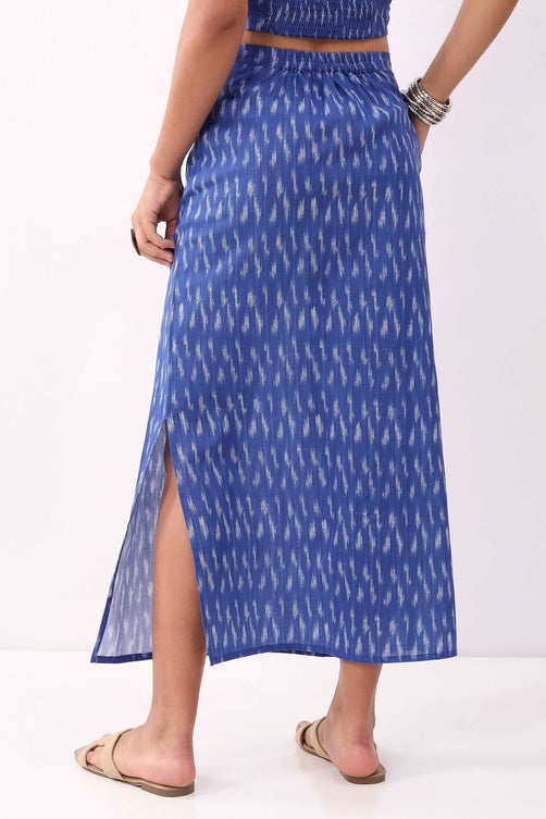 Royal Blue Cotton Abstrast Printed Maxi Skirt