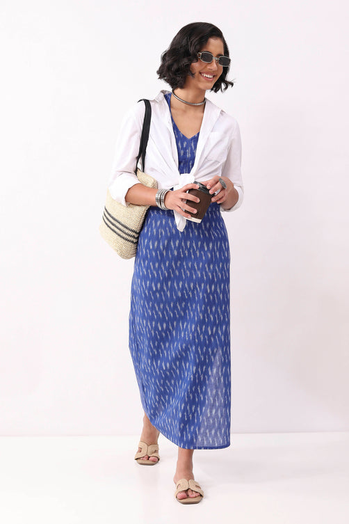 Royal Blue Cotton Abstrast Smocked Back Crop Top
